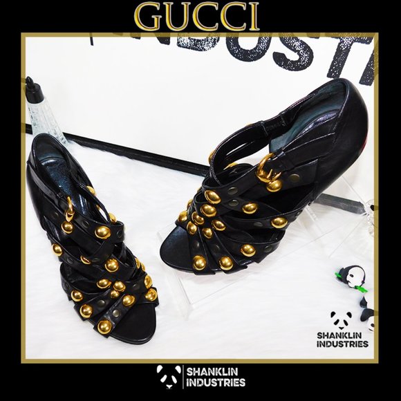 🤍🐼GUCCI🐼🤍 Limited Edition Gold Metal Heels SZ 39.5 US 9.5 - Picture 4 of 13